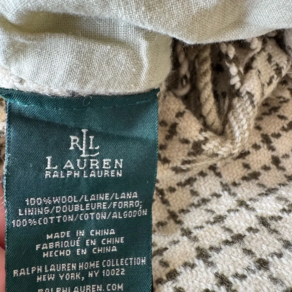 Ralph Lauren Yorkshire Rose 100% Wool Green Multi Plaid Fringed Euro Shams 26”
